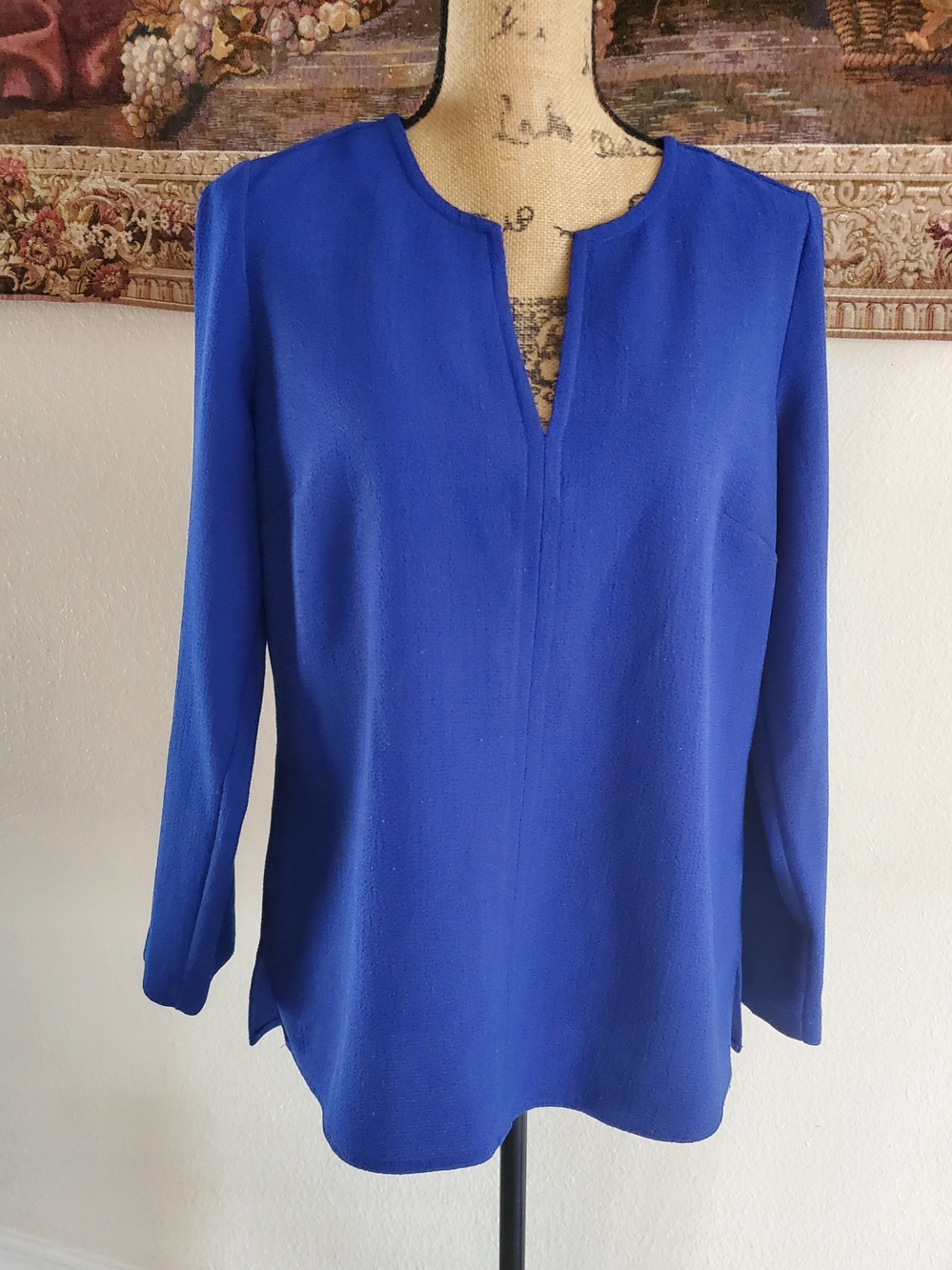 J. Crew Cobalt Blue Split-Neck Long Sleeve Blouse M